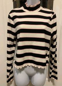 Striped Mock Neck Long Sleeve Top