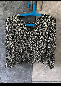 Women Flower Black Top