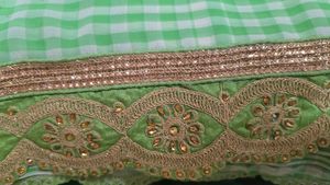 Golden andLight Green Gingham Saree  for women
