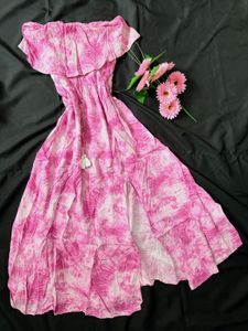 Boho Pink Tie-Dye Off-Shoulder Maxi Dress