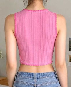 Shein Patchwork Pink Ribbed Crop tank Top