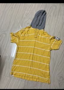 Yellow Striped Hooded T-Shirt