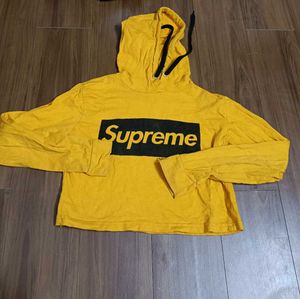 Yellow Supreme  Logo crop Hoodie