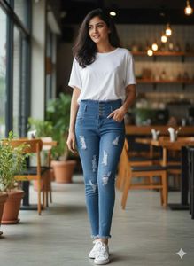 Stylish Distressed High-Waisted Jeans