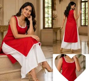 ✨ Vibrant Sleevele  Red Romance Kurta Set ❤️✨