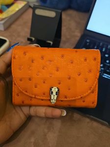 Orange Textured Wallet with Snake Clasp