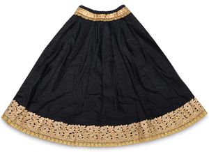 Black Ethnic Long Skirt with Golden Floral Lace Bo