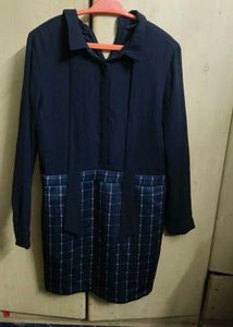 Navy Blue Dress with Plaid Skirt