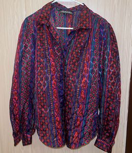 Vibrant Patterned Button-Up Blouse