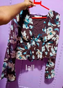 Cropped Floral Bell Sleeve Top
