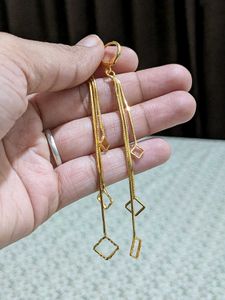 Gold Dangle Earrings with Square Charms