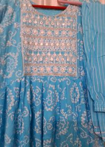 Blue Printed Kurta Set with Dupatta