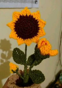 Handmade Crochet Sunflower Plant with bud