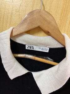 Zara Black Puff Sleeve Top with White Collar