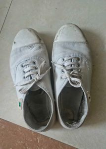 White Canvas Lace-Up School Shoes