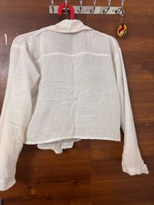 White Embroidered Cropped Shirt