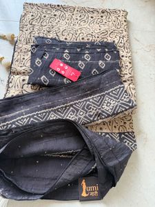 Unused Beige &amp; Black Saree