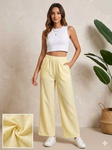 Light Yellow Textured Wide Leg Pants