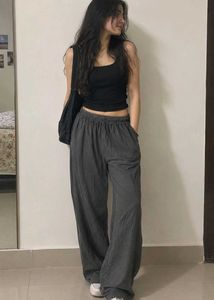 Comfortable Dark Grey Wide-Leg Pants