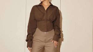 Chic Brown Corset Button-Up Shirt