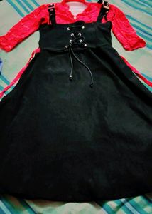 Cute Black Frock With Bright Red Neck Part.