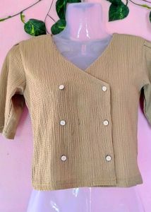 Stylish Korean Beige Button Top