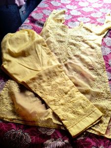 Elegant Yellow Embroidered Kurti Set