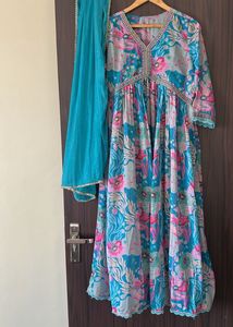 3 pc Floral Print Anarkali Kurta Set with Dupatta