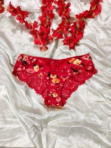 Red Floral Lace Briefs