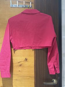 Hot Pink Cropped Collared Shirt