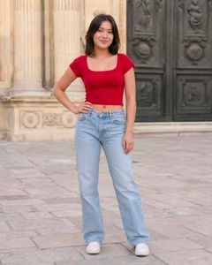 Red Cropped Square Neck Top