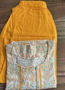 Printed Kurta with Yellow Palazzo Set
