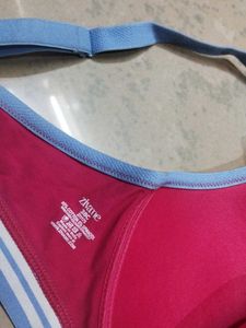 Pink Sports Bra with Blue Straps