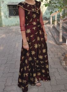 Elegant Maroon Embroidered Gown