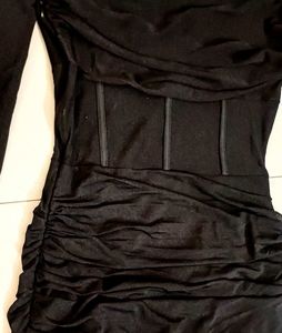 Chic Black Sheer Mesh Ruched Dress