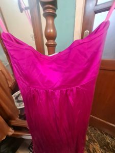 Strapless, draped Satin Magenta Dress