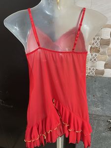 Vibrant Red Lace Trim Nightgown