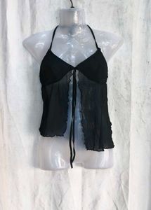 24810. Sheer Halter Neck Tie Front Top