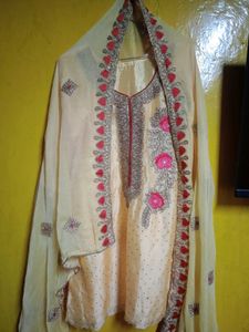 yellow Embroidered Kurta Palazzo Set