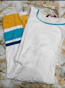 Stylish White Kurta with Blue &amp; Yellow Accents