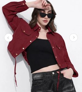 Maroon Corduroy Cropped Jacket newwdtag