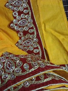 Vibrant Yellow &amp; Maroon Saree