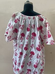 White Kurta with Pink Floral Print