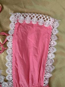 Pink Cotton Blouse with Lace Trim
