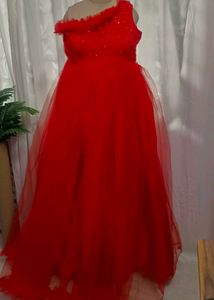 Stunning Red Tulle One-Shoulder Gown