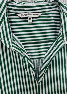 Green &amp; White Striped V-Neck Shirt