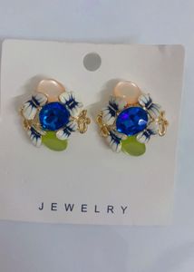 Designer Blue Gemstone Floral Earrings