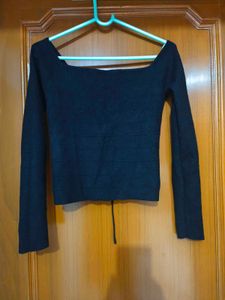 Black Lace-Up Long Sleeve Top
