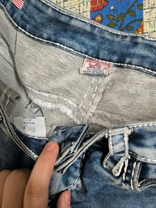 Blue Wash Jeans with White Stitching