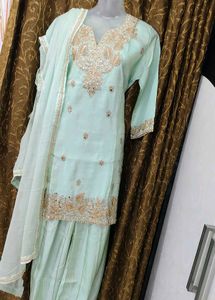 Mint Green Embroidered Kurta Set with Dupatta